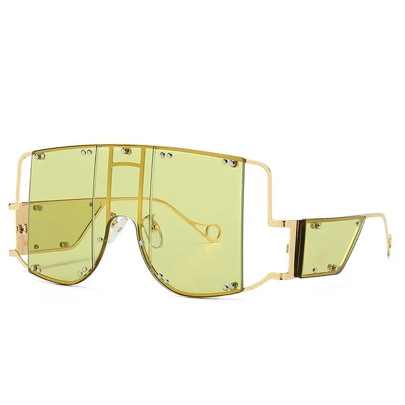 Metal Rivet Eyewear Oversized Mirror Square Sunglasses Men Women Shades Glasses Trend Unique Female UV400