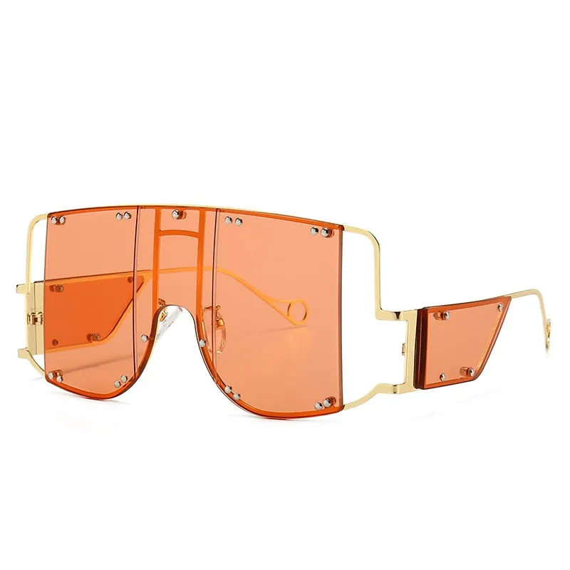 Metal Rivet Eyewear Oversized Mirror Square Sunglasses Men Women Shades Glasses Trend Unique Female UV400