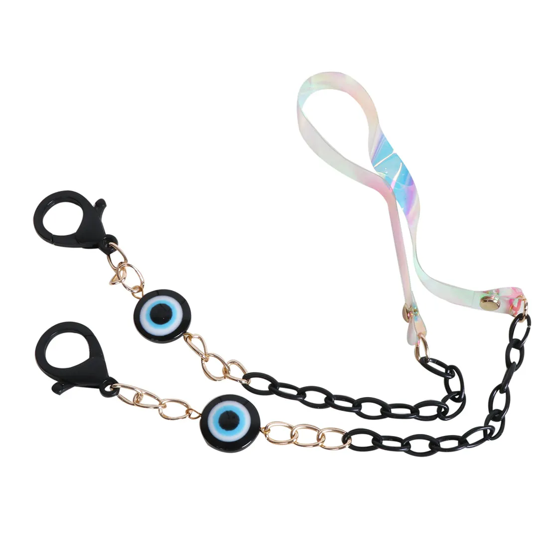 METALLIC GOLD-TONED CHAIN-LINK & NAVY BLUE EVIL EYE MASK CHAIN OR SUNGLASS CHAIN