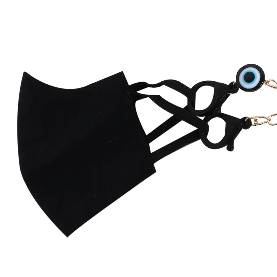 METALLIC GOLD-TONED CHAIN-LINK & NAVY BLUE EVIL EYE MASK CHAIN OR SUNGLASS CHAIN