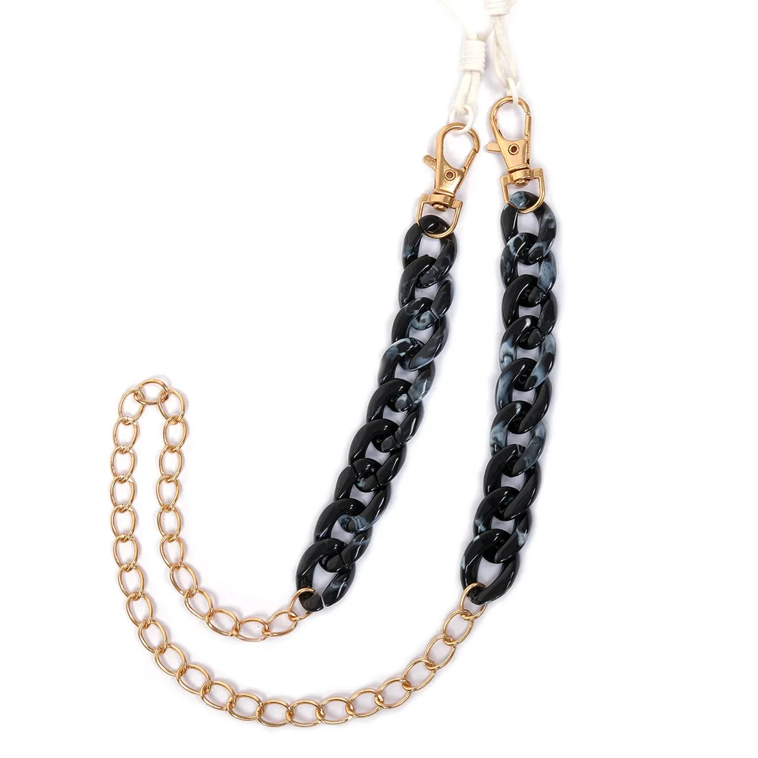 METALLIC GOLD-TONED CHAIN-LINK MARBLE BLACK ACRYLIC MASK CHAIN OR SUNGLASS CHAIN