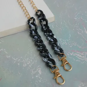 METALLIC GOLD-TONED CHAIN-LINK MARBLE BLACK ACRYLIC MASK CHAIN OR SUNGLASS CHAIN
