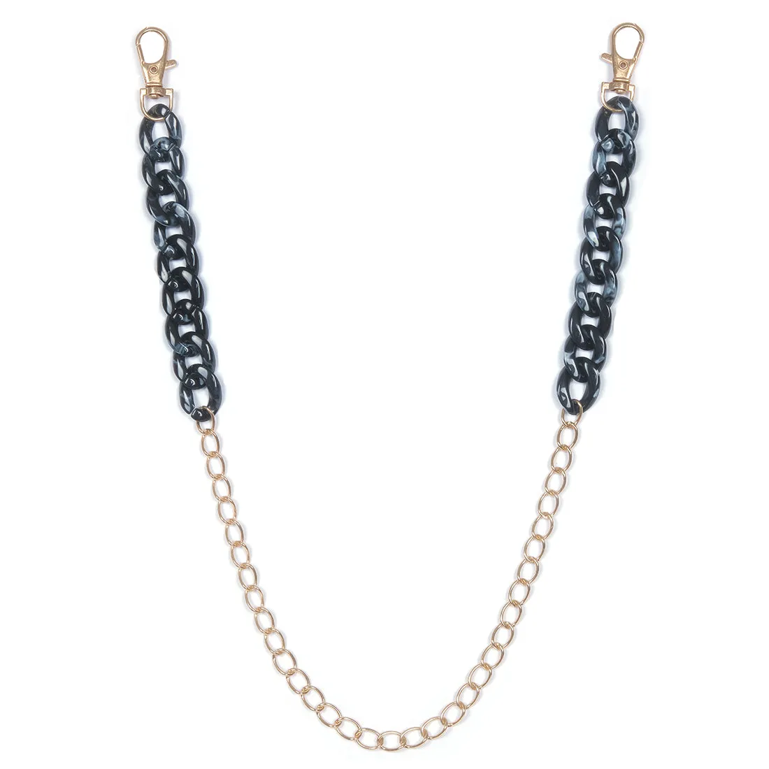 METALLIC GOLD-TONED CHAIN-LINK MARBLE BLACK ACRYLIC MASK CHAIN OR SUNGLASS CHAIN