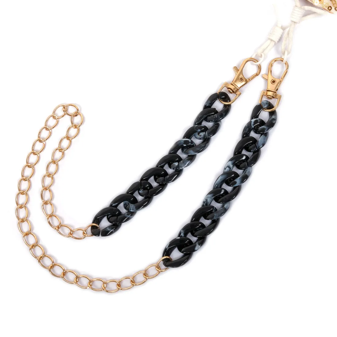 METALLIC GOLD-TONED CHAIN-LINK MARBLE BLACK ACRYLIC MASK CHAIN OR SUNGLASS CHAIN
