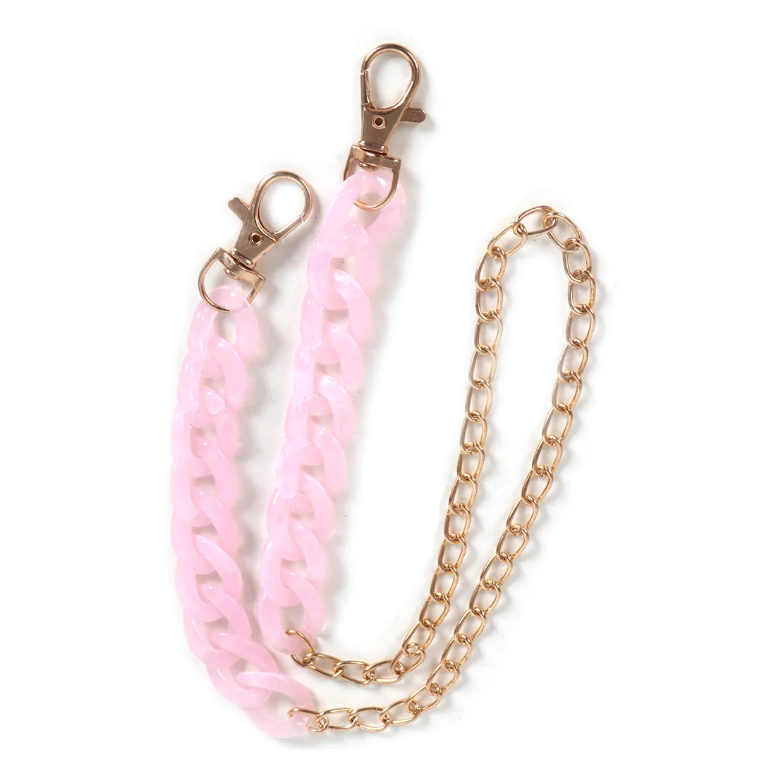 METALLIC GOLD-TONED CHAIN-LINK MARBLE PINK ACRYLIC MASK CHAIN OR SUNGLASS CHAIN
