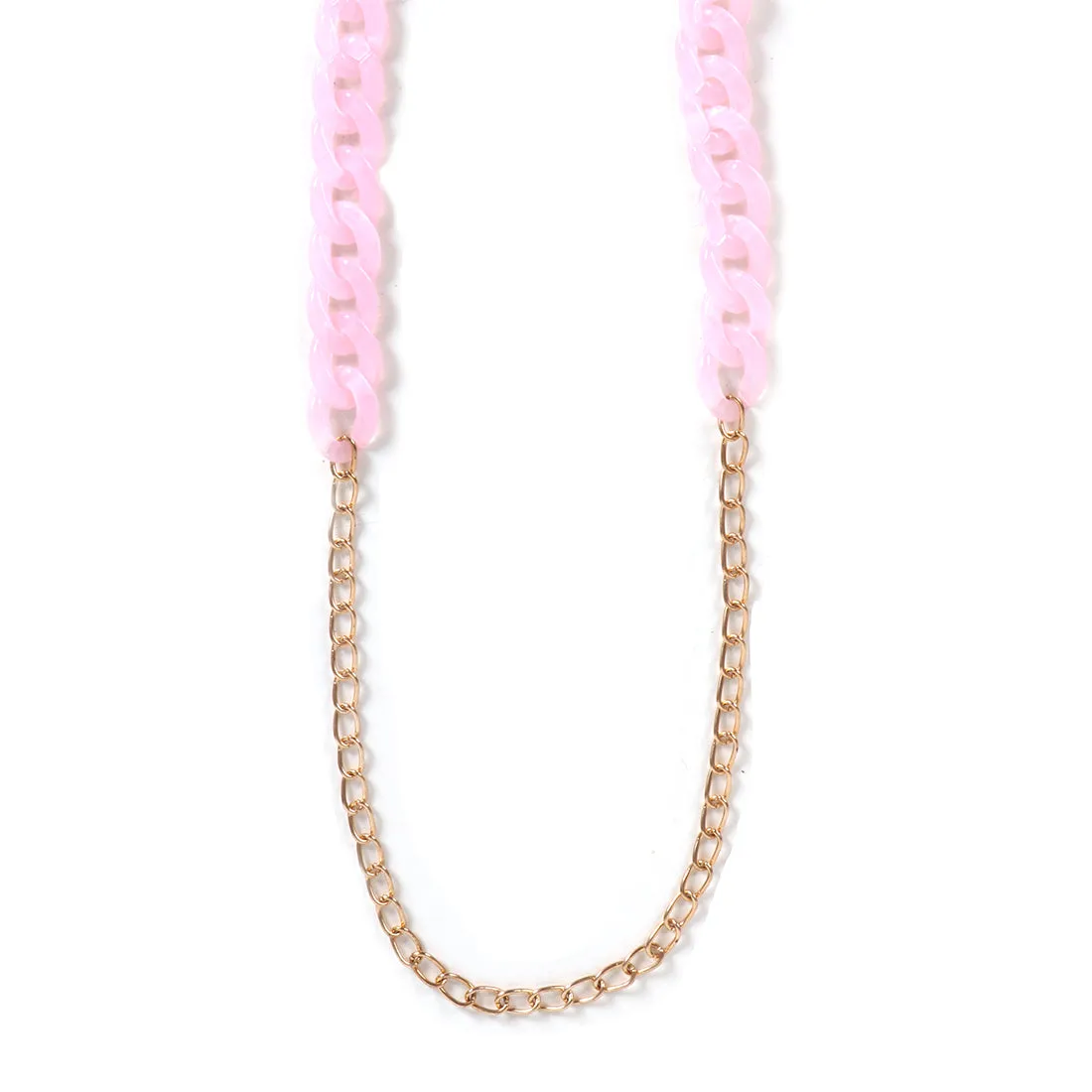 METALLIC GOLD-TONED CHAIN-LINK MARBLE PINK ACRYLIC MASK CHAIN OR SUNGLASS CHAIN