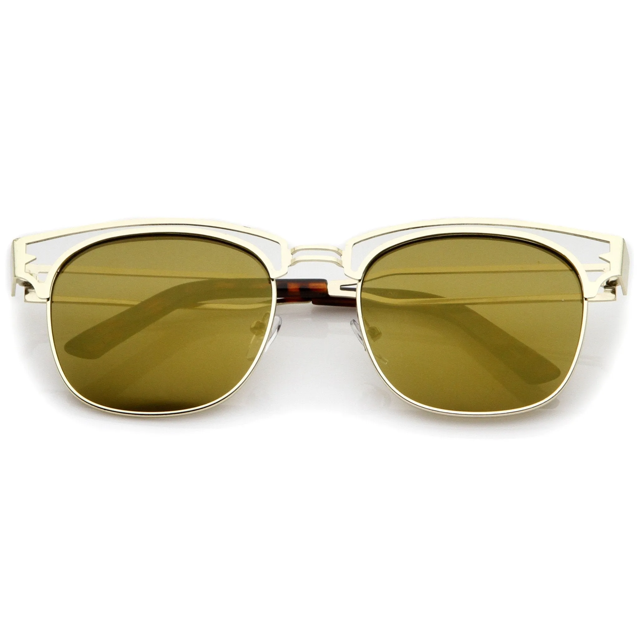 Modern Laser Cut Horned Rim Flat Mirror Lens Sunglasses A494