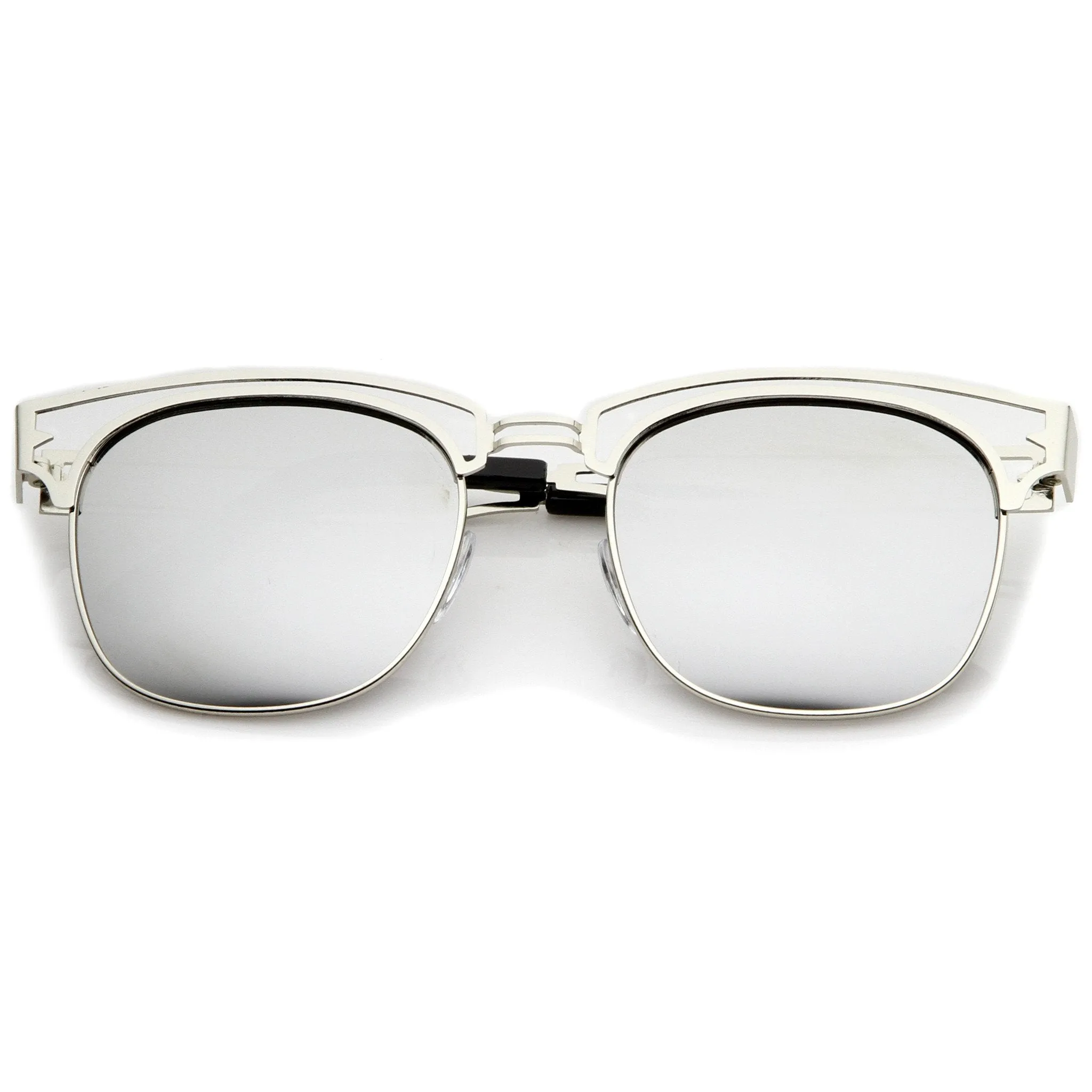 Modern Laser Cut Horned Rim Flat Mirror Lens Sunglasses A494