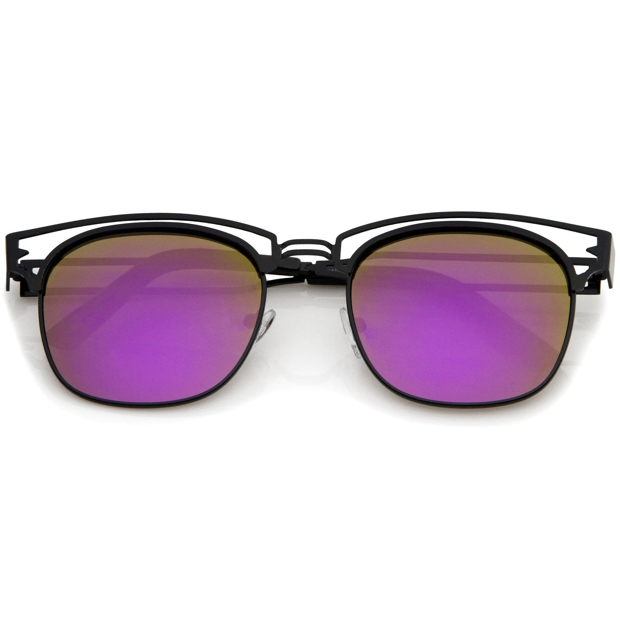 Modern Laser Cut Horned Rim Flat Mirror Lens Sunglasses A494