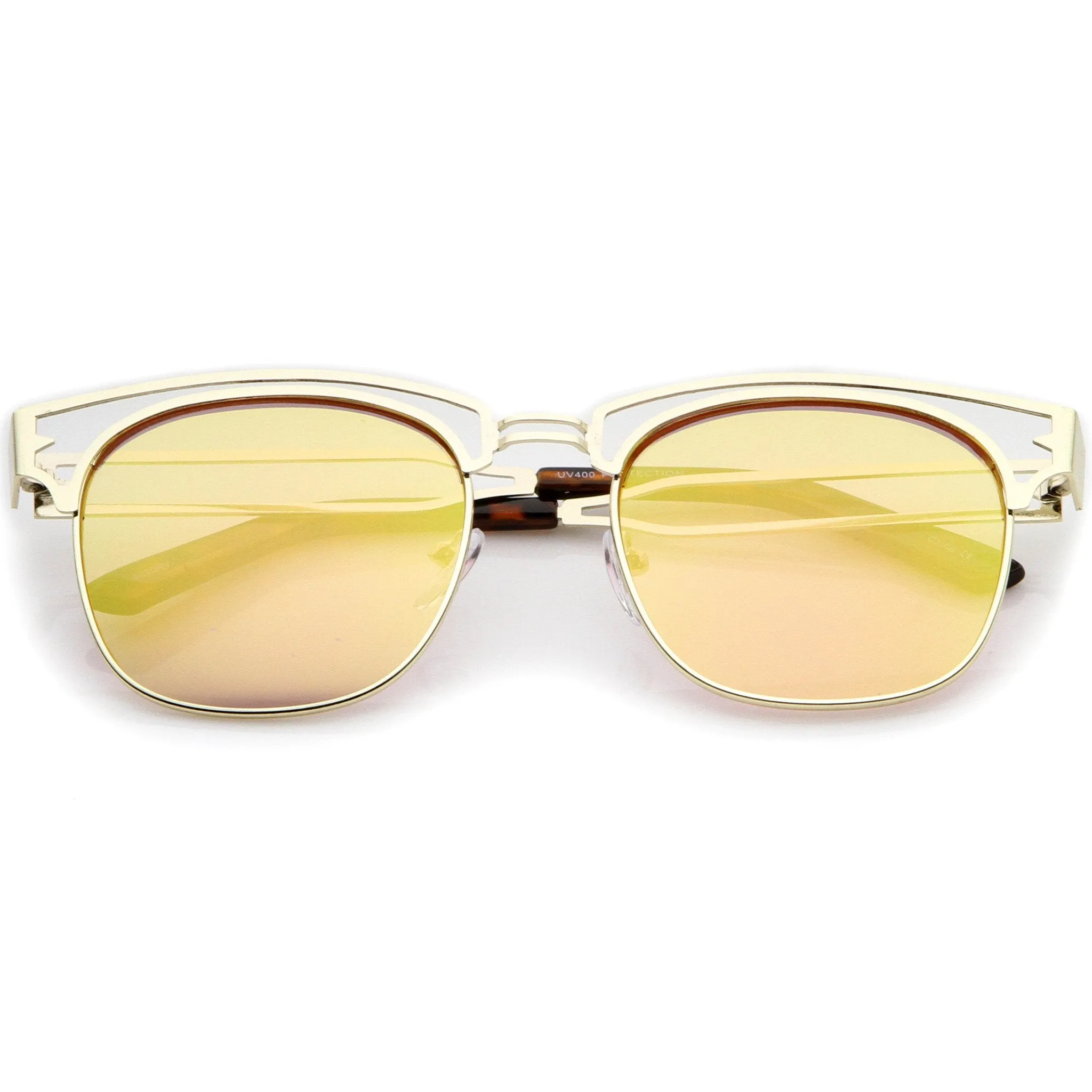 Modern Laser Cut Horned Rim Flat Mirror Lens Sunglasses A494