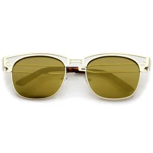 Modern Laser Cut Horned Rim Flat Mirror Lens Sunglasses A494