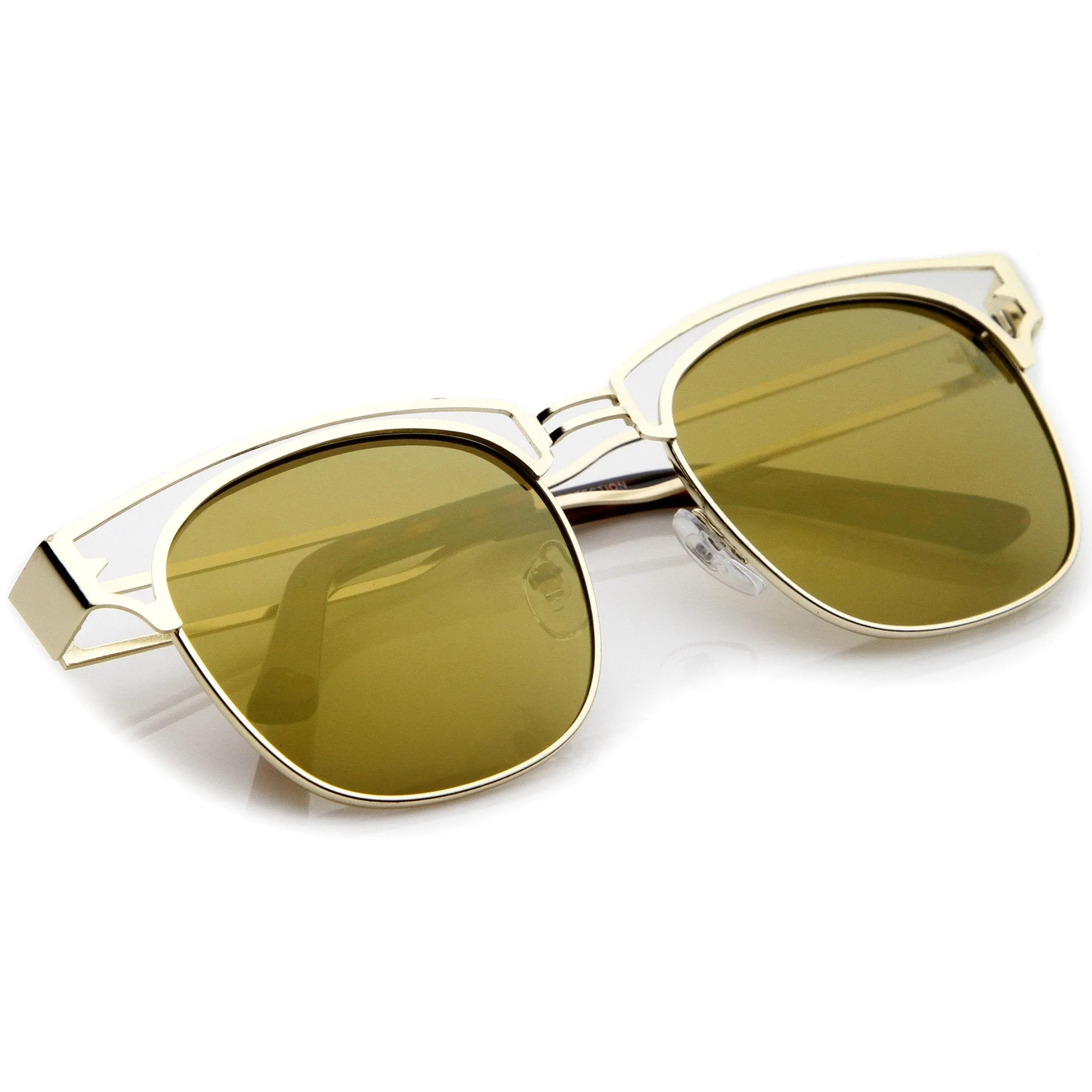 Modern Laser Cut Horned Rim Flat Mirror Lens Sunglasses A494
