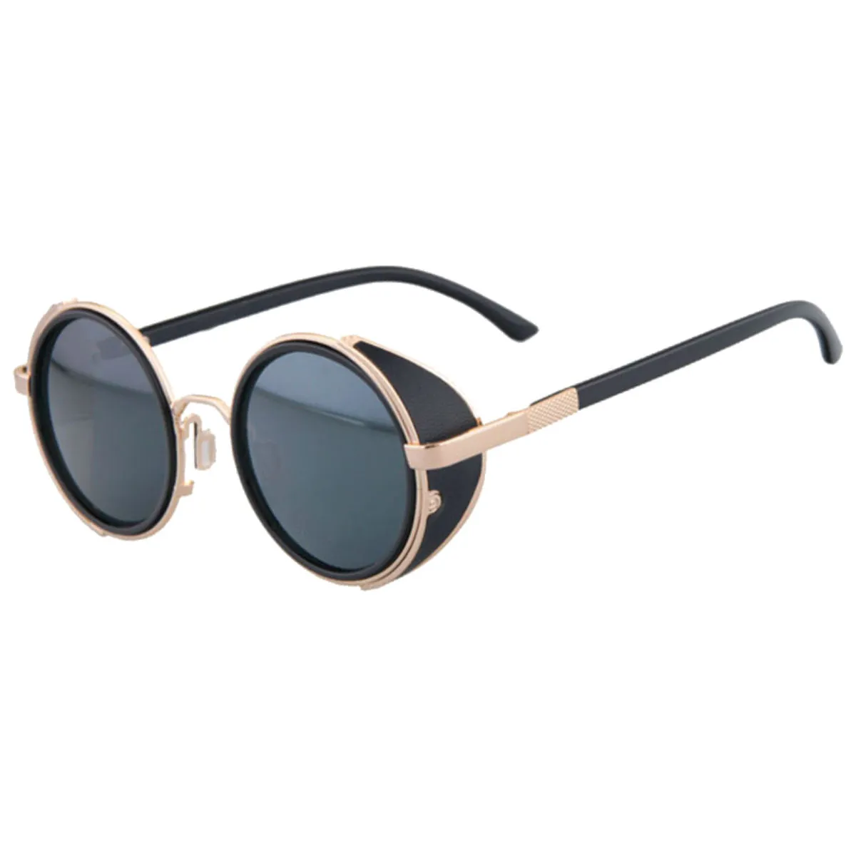 Motorcycle Vintage Round Sunglasses w/ UV 400 Protection, Golden/Black
