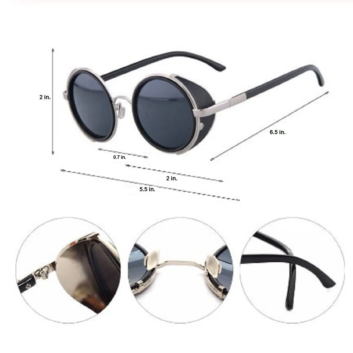 Motorcycle Vintage Round Sunglasses w/ UV 400 Protection, Golden/Blue
