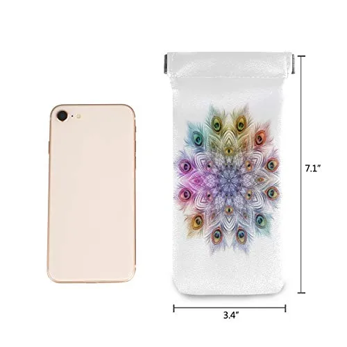 MOYYO Beautiful Peacock Feathers Mandala Eyeglass Pouch Squeeze Top Portable Sunglasses Bag Pouch PU Leather Eyeglass Goggles Case Cosmetic Holders Mulituse for Women Girl