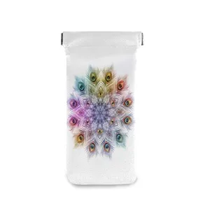MOYYO Beautiful Peacock Feathers Mandala Eyeglass Pouch Squeeze Top Portable Sunglasses Bag Pouch PU Leather Eyeglass Goggles Case Cosmetic Holders Mulituse for Women Girl