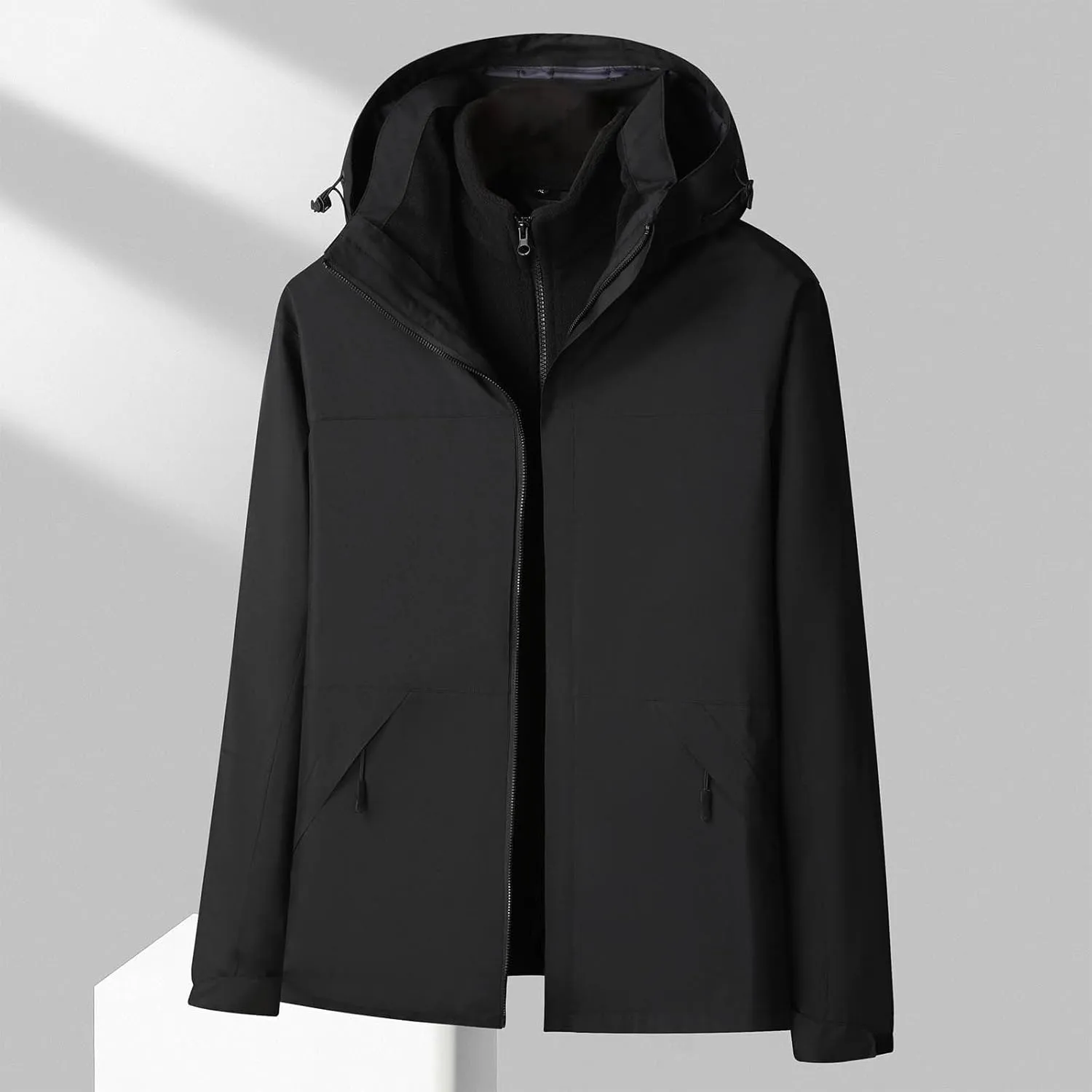 Muscularfit Men's Lightweight Waterproof Hooded Rain Jacket Breathable Raincoat Shell Jacket Outdoor Fashion Mountain Hiking