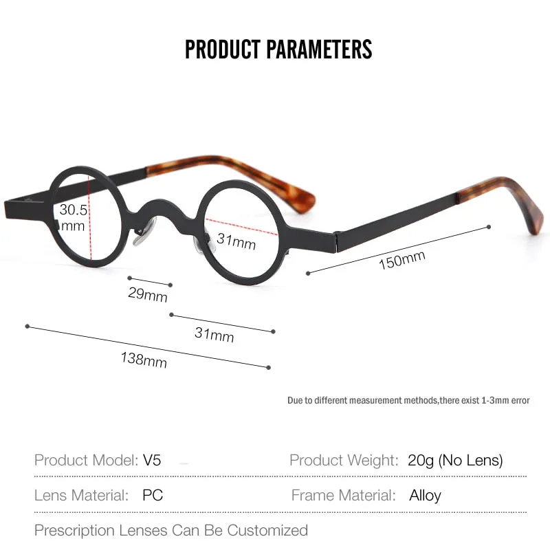 Muzz Men's Full Rim Small Round Titanium Alloy Eyeglasses V5