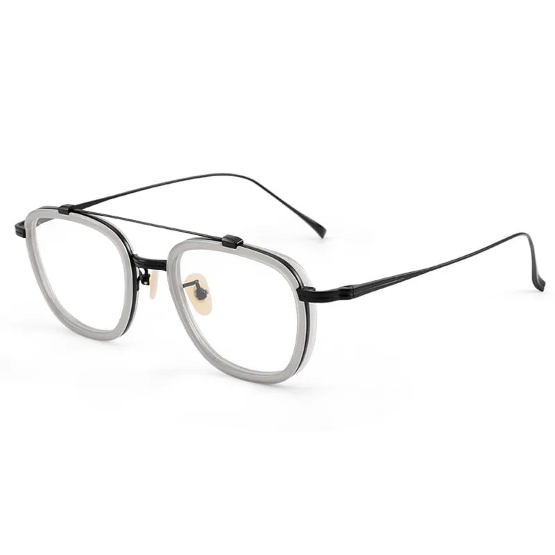 Muzz Men's Full Rim Square Polygonal Acetate Titanium Frame Eyeglasses M05209