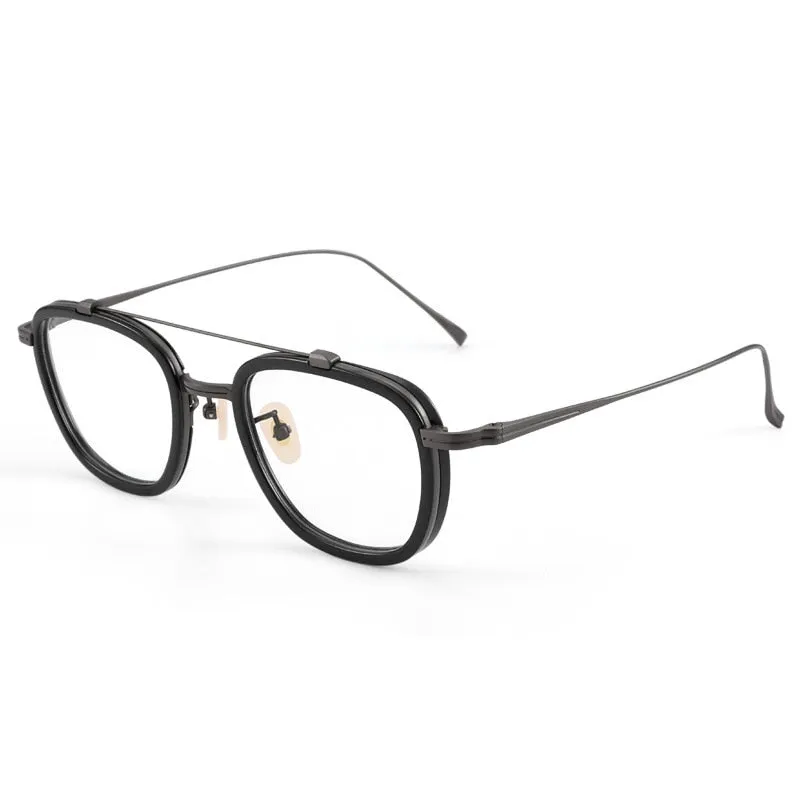 Muzz Men's Full Rim Square Polygonal Acetate Titanium Frame Eyeglasses M05209