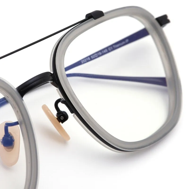 Muzz Men's Full Rim Square Polygonal Acetate Titanium Frame Eyeglasses M05209