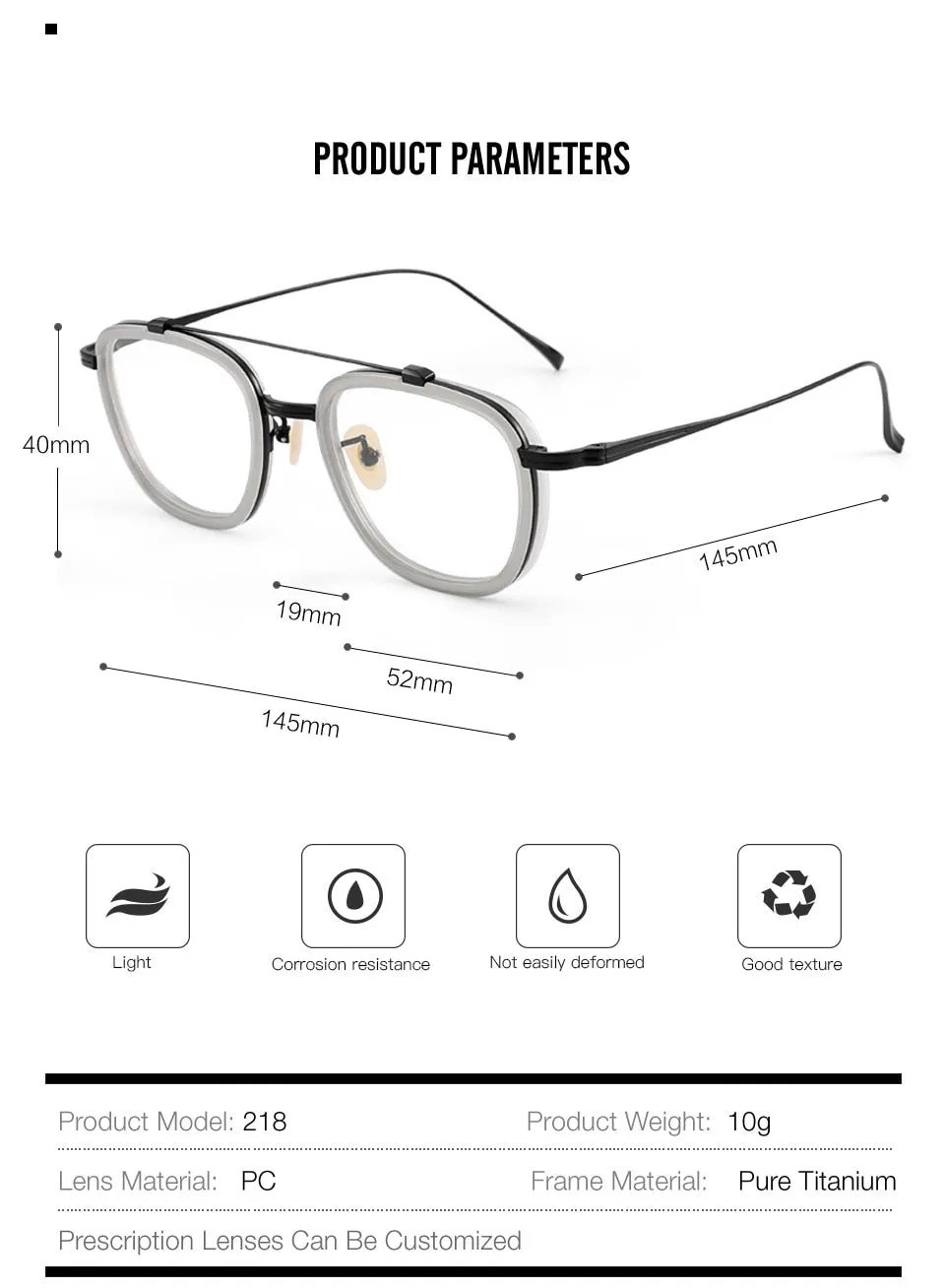 Muzz Men's Full Rim Square Polygonal Acetate Titanium Frame Eyeglasses M05209
