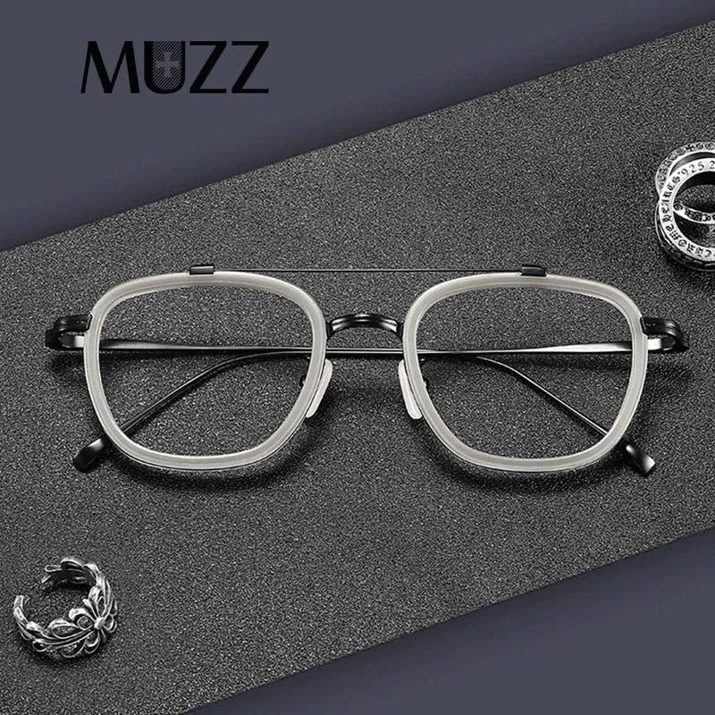 Muzz Men's Full Rim Square Polygonal Acetate Titanium Frame Eyeglasses M05209