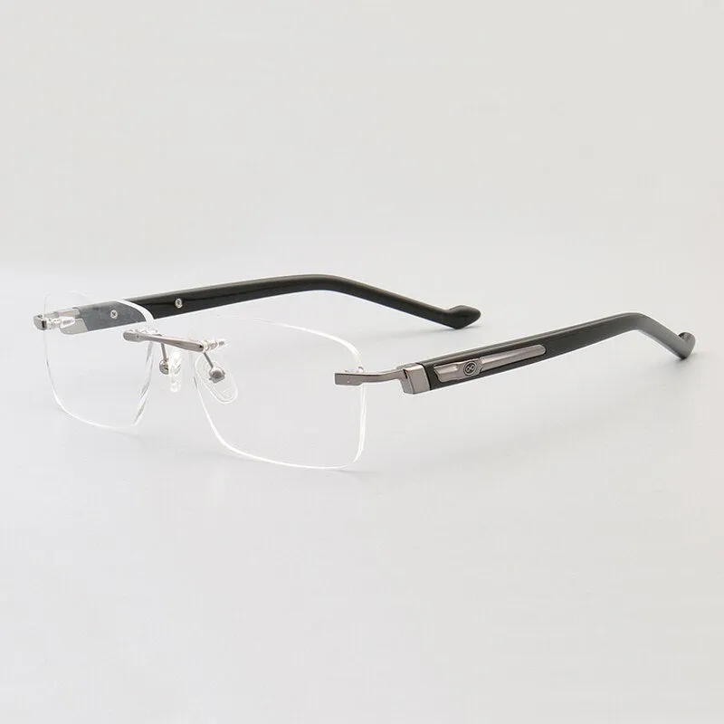 Muzz Men's Rimless Square Acetate Titanium Eyeglasses 108