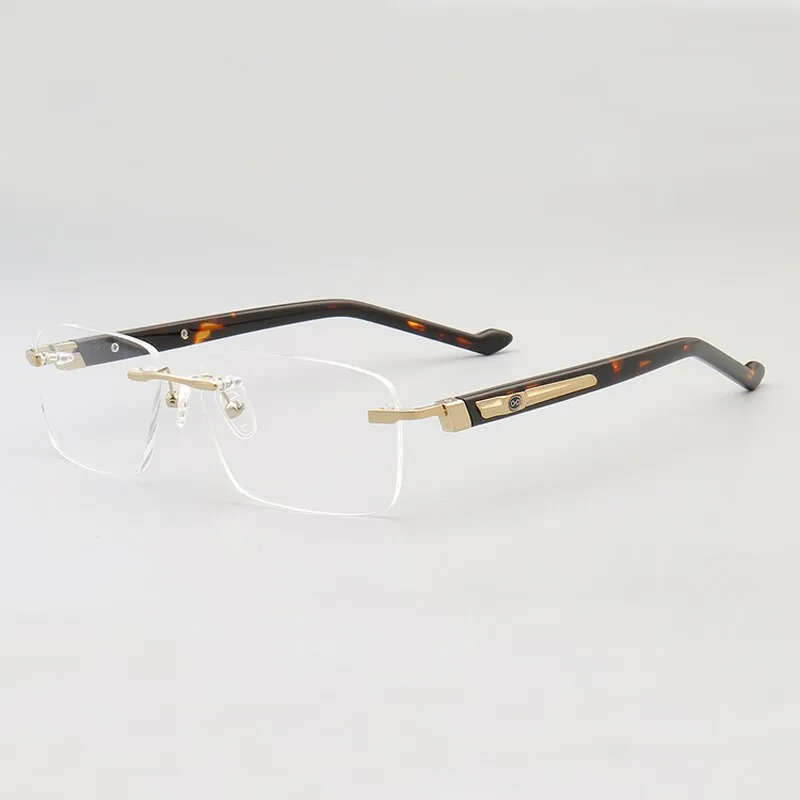 Muzz Men's Rimless Square Acetate Titanium Eyeglasses 108