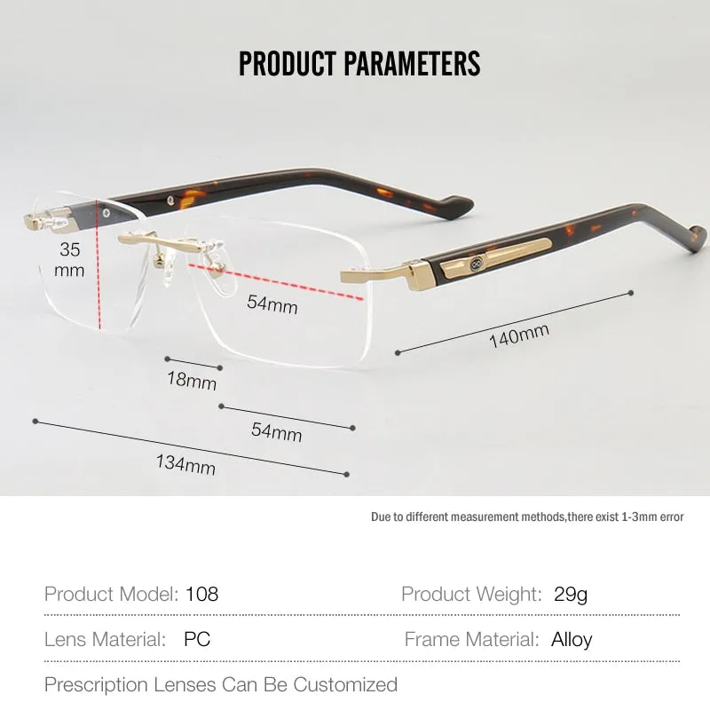 Muzz Men's Rimless Square Acetate Titanium Eyeglasses 108