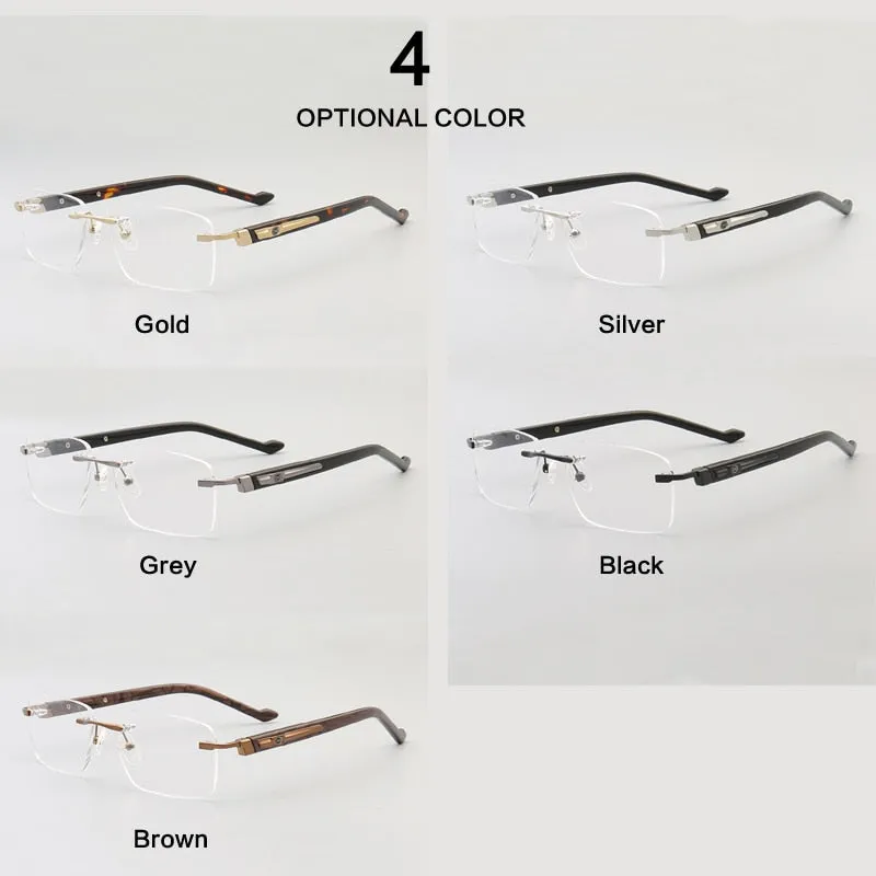 Muzz Men's Rimless Square Acetate Titanium Eyeglasses 108