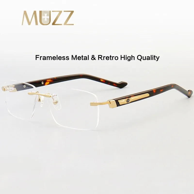 Muzz Men's Rimless Square Acetate Titanium Eyeglasses 108
