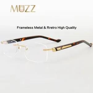 Muzz Men's Rimless Square Acetate Titanium Eyeglasses 108