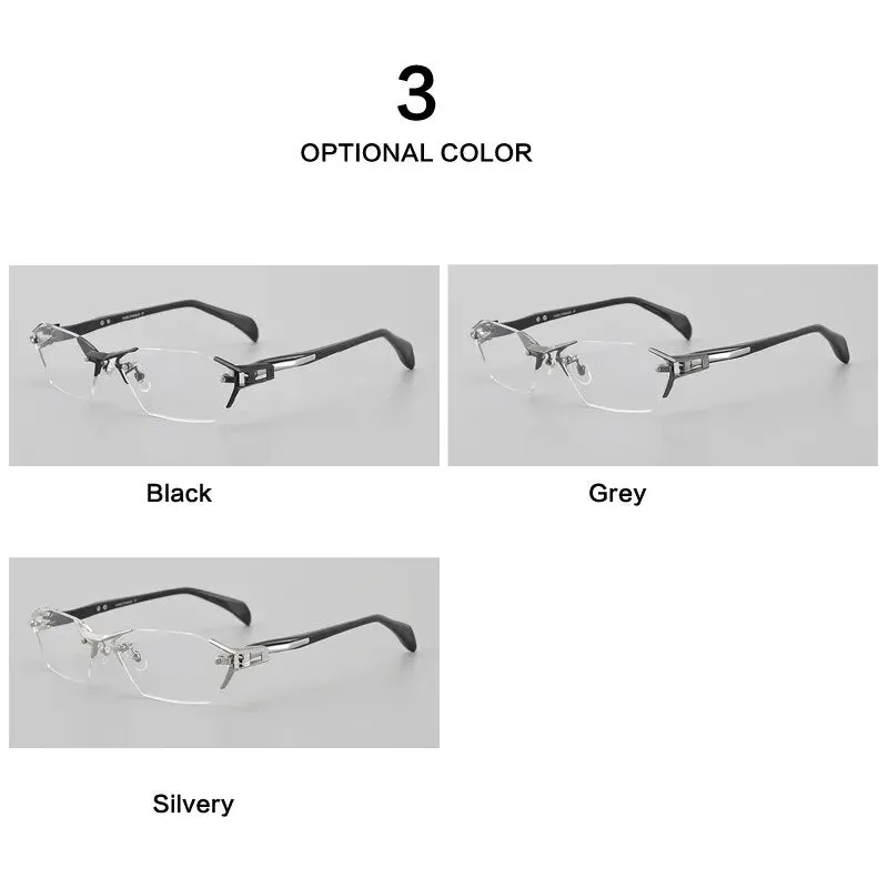 Muzz Men's Rimless Square Titanium Acetate Eyeglasses 1141w