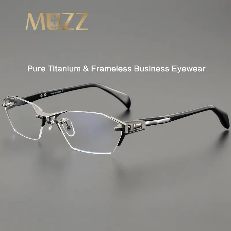 Muzz Men's Rimless Square Titanium Acetate Eyeglasses 1141w