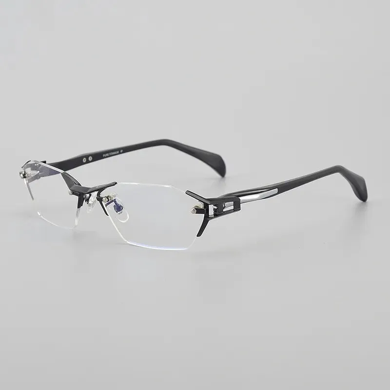 Muzz Men's Rimless Square Titanium Acetate Eyeglasses 1141w