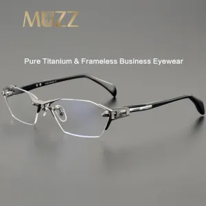 Muzz Men's Rimless Square Titanium Acetate Eyeglasses 1141w