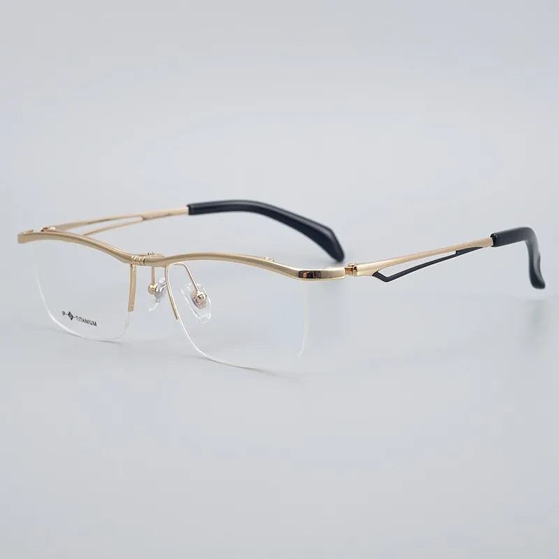 Muzz Men's Semi Rim Square Titanium Frame Eyeglasses T18044