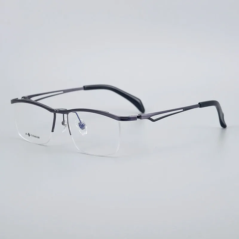 Muzz Men's Semi Rim Square Titanium Frame Eyeglasses T18044