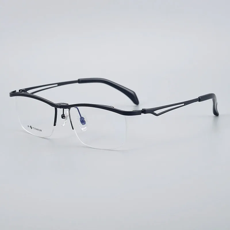 Muzz Men's Semi Rim Square Titanium Frame Eyeglasses T18044