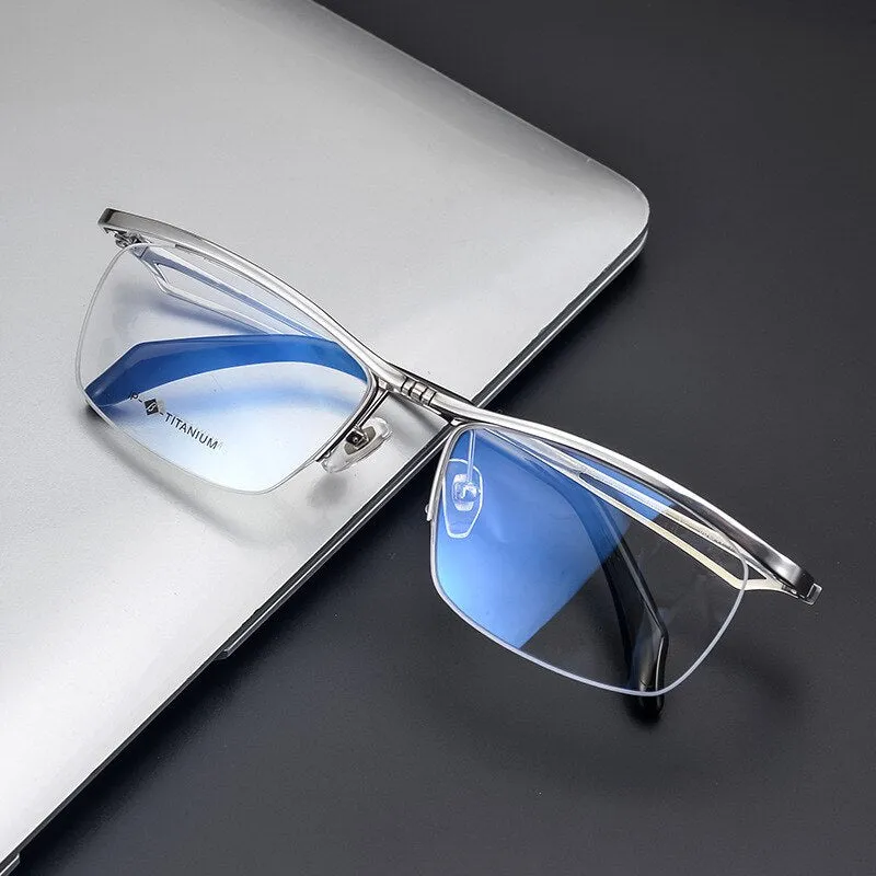 Muzz Men's Semi Rim Square Titanium Frame Eyeglasses T18044