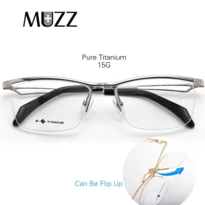 Muzz Men's Semi Rim Square Titanium Frame Eyeglasses T18044