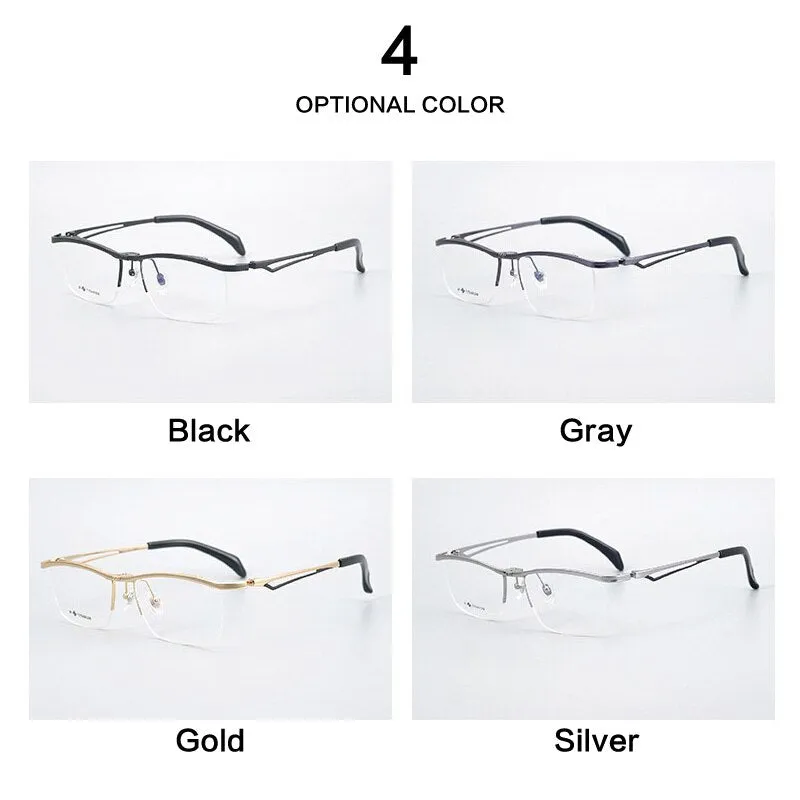 Muzz Men's Semi Rim Square Titanium Frame Eyeglasses T18044