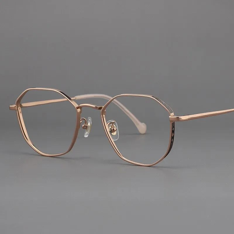 Muzz Unisex Full Rim Round Polygonal Titanium Frame Eyeglasses 32