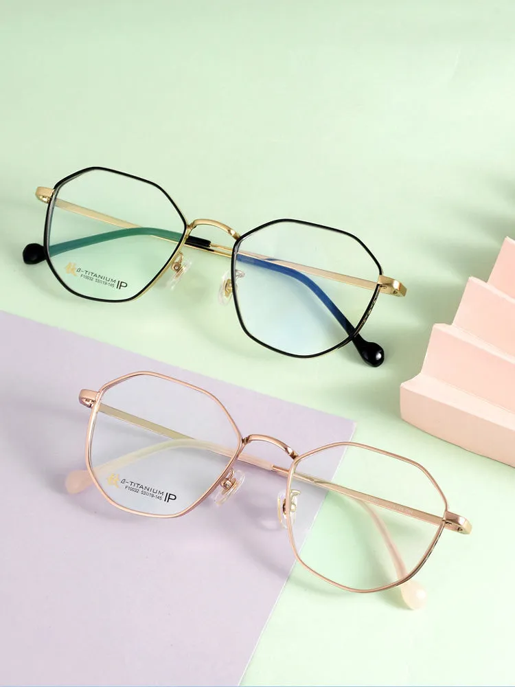 Muzz Unisex Full Rim Round Polygonal Titanium Frame Eyeglasses 32