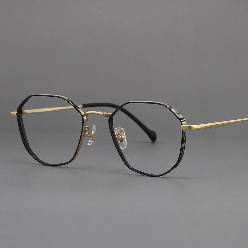 Muzz Unisex Full Rim Round Polygonal Titanium Frame Eyeglasses 32
