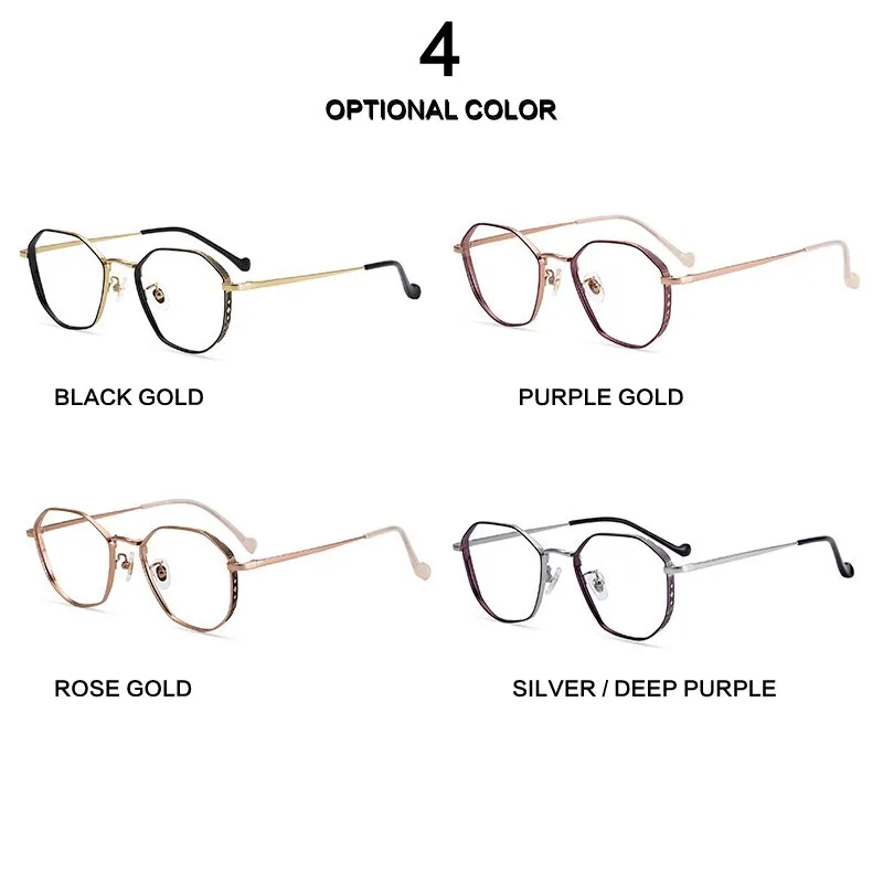 Muzz Unisex Full Rim Round Polygonal Titanium Frame Eyeglasses 32