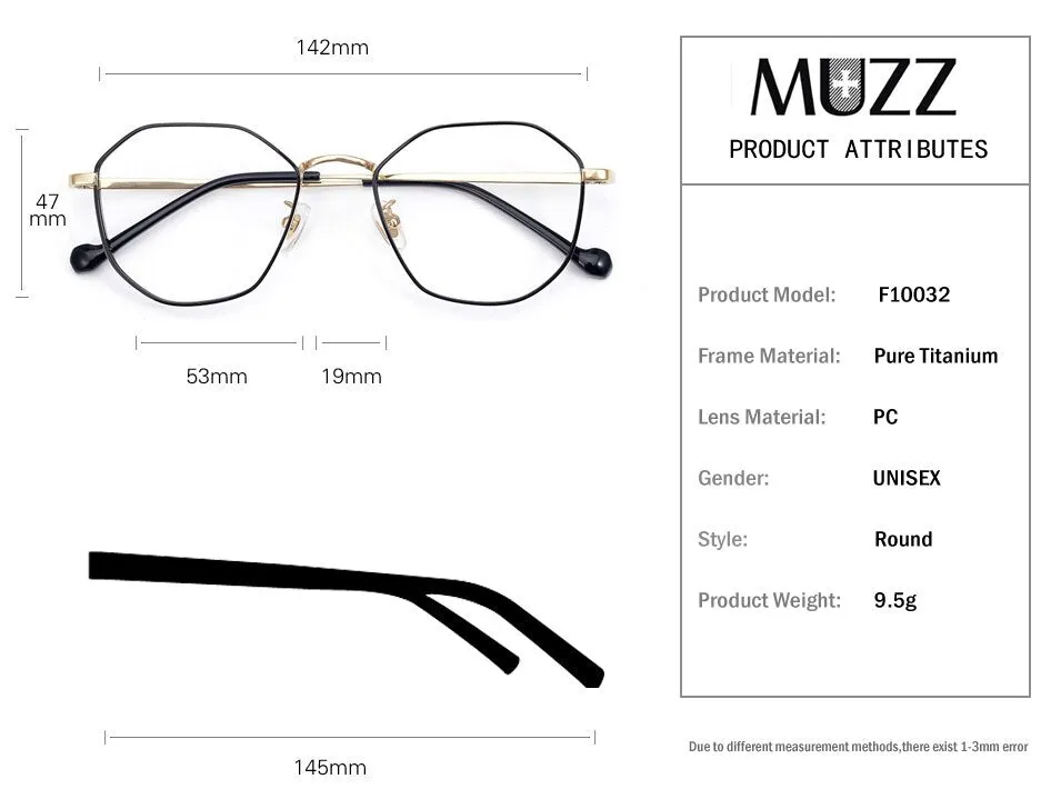 Muzz Unisex Full Rim Round Polygonal Titanium Frame Eyeglasses 32