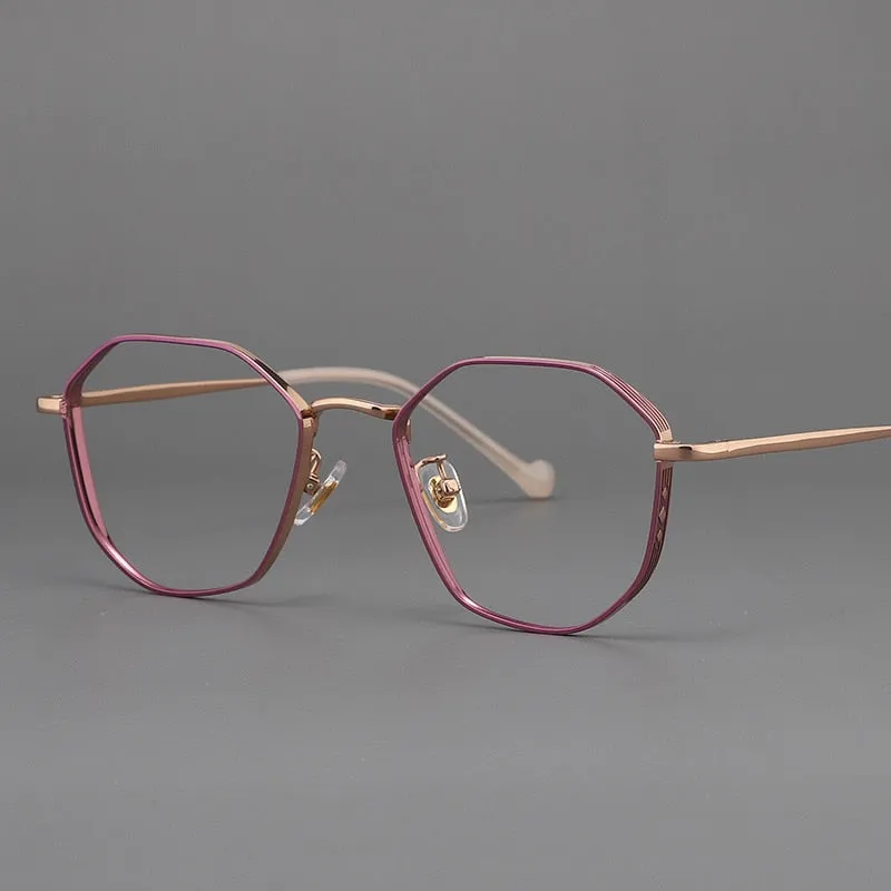 Muzz Unisex Full Rim Round Polygonal Titanium Frame Eyeglasses 32