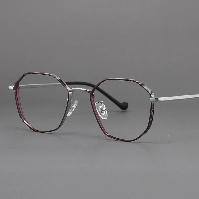 Muzz Unisex Full Rim Round Polygonal Titanium Frame Eyeglasses 32